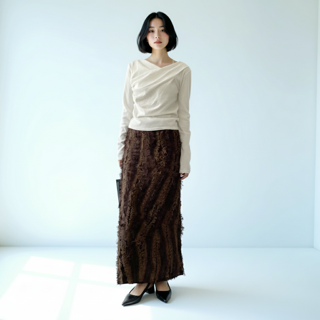 フリンジニットロングスカート
