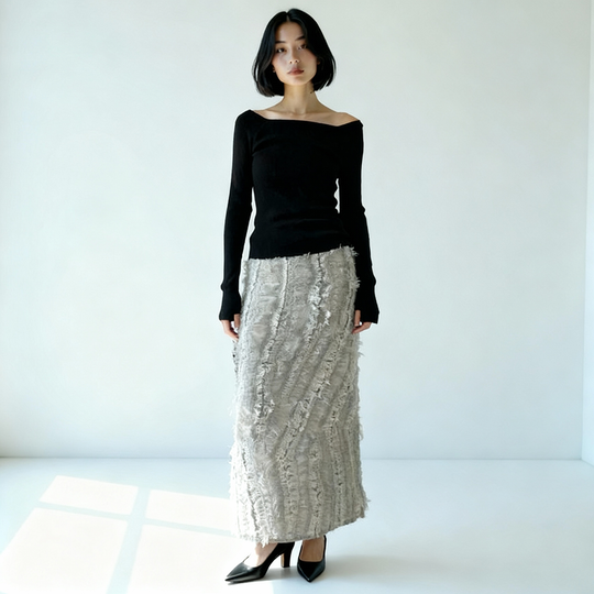 フリンジニットロングスカート