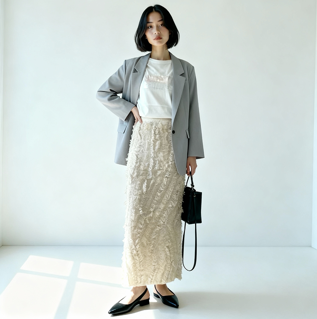 フリンジニットロングスカート