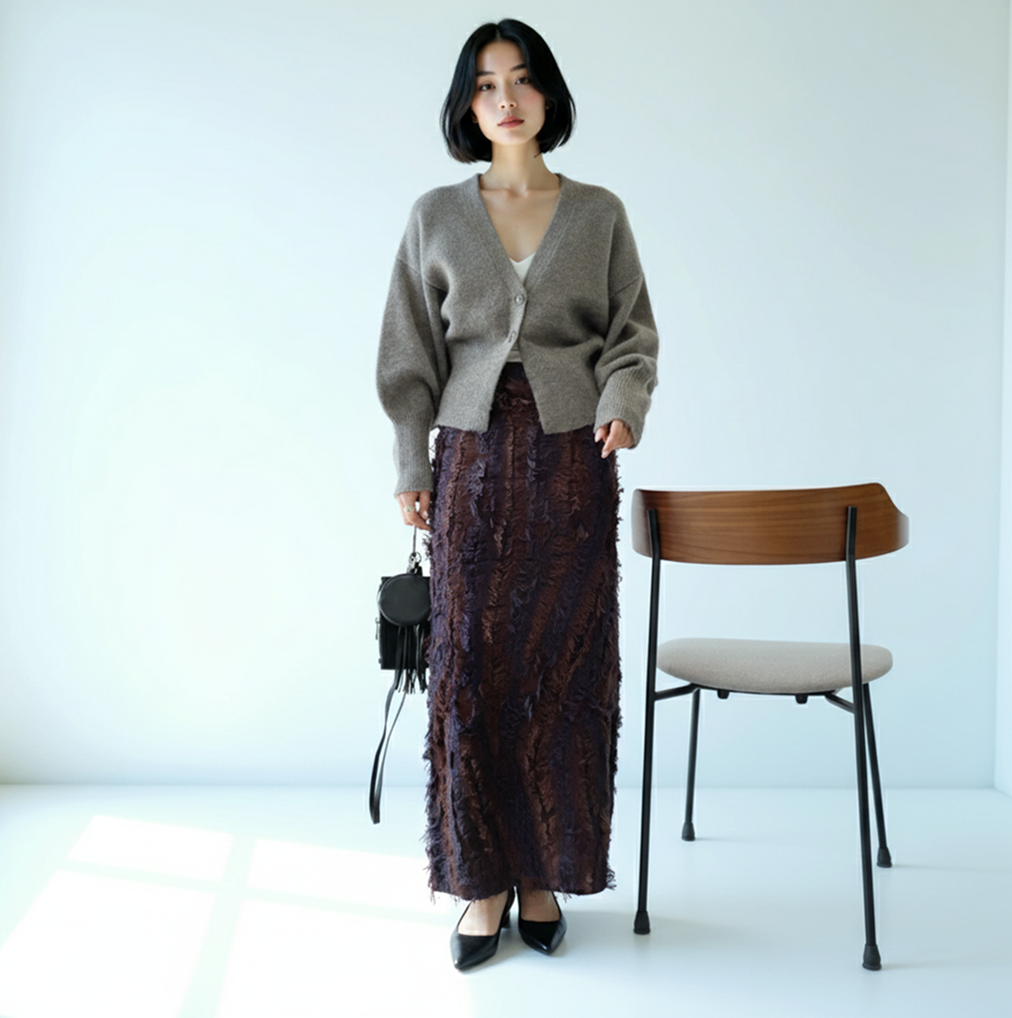 フリンジニットロングスカート