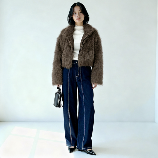 フェイクファーショートジップジャケット