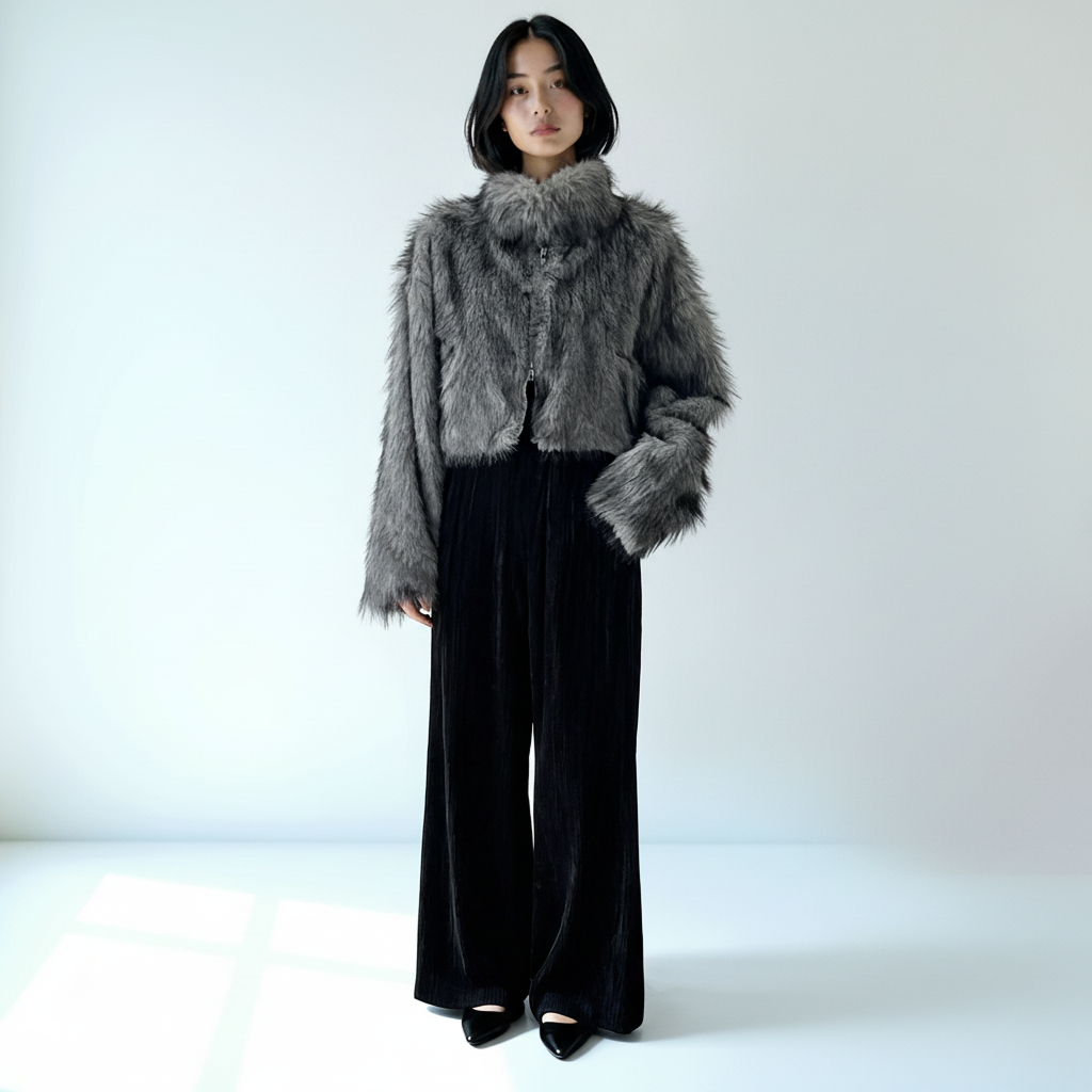 フェイクファーショートジップジャケット